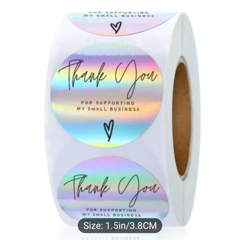 Thank You For Support Holographic Stickers, Adhesive Laser Rainbow Color 1.5in - Picture 1 of 5